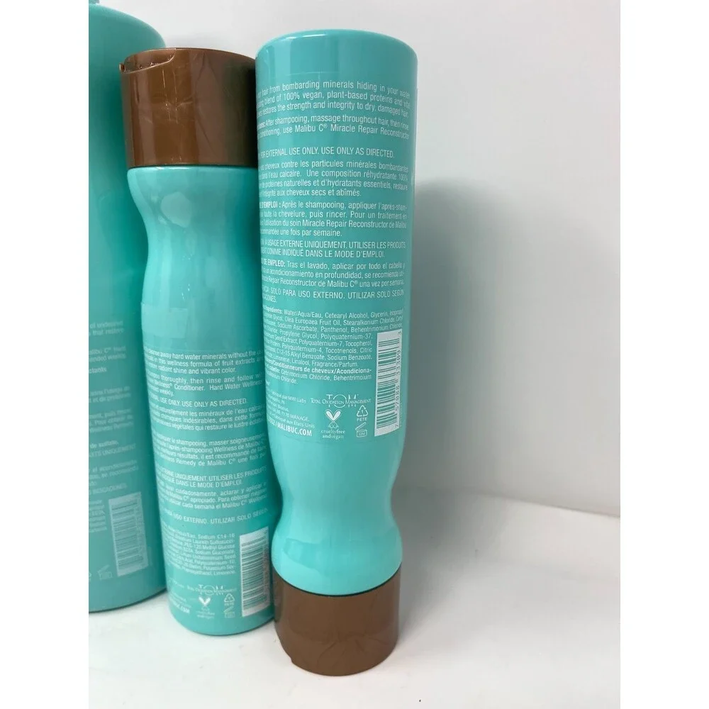 Malibu C Professional Hard Water Wellness Shampoo+Conditioner 9oz + 1L 50% Full
